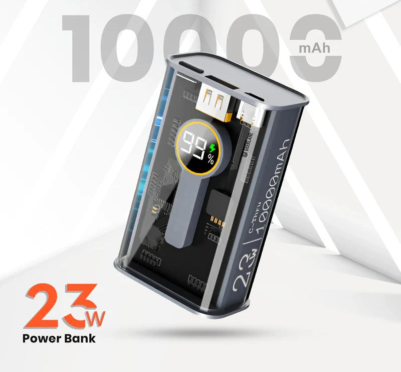 Element: 10,000mAh Compact Edition See-Thru Power Bank with PD 22.5W Fast Charging, Multiport Input/Output & LED Display