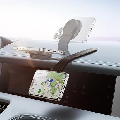 Magnum: Sleek Memory Metal 15W MagSafe Wireless Car Charger & Magnetic Phone Holder with Ultra-Strong Grip, Flexible Aluminum Bendable Arm & Dashboard Mount