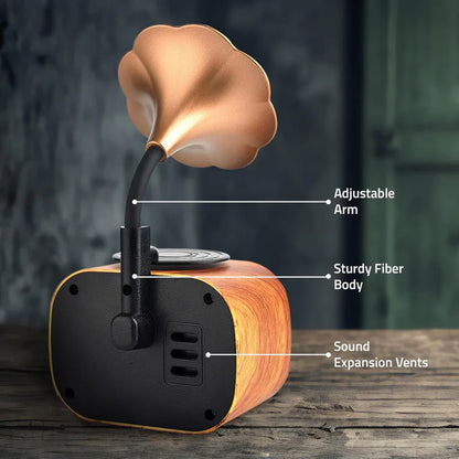 JukeMini: Retro Vinyl Bluetooth Speaker with Loud Sound, Physical Knob Control, FM Radio, USB & Aux, 5W Output, Vintage Design & Hands-Free Calling