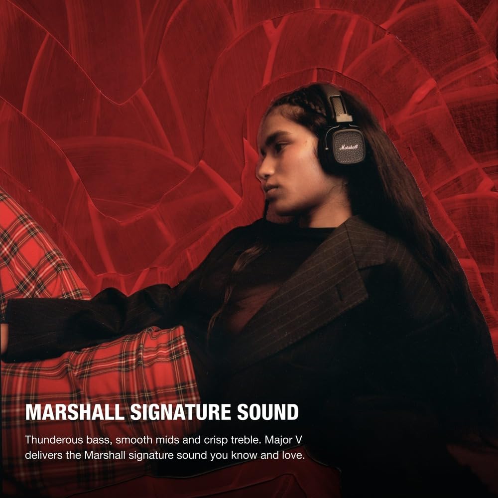 Marshall Major V – Wireless Bluetooth Headphones with Iconic Marshall Design, Custom-Tuned 40mm Drivers, 100+ Hour Battery Life, Fast Charging, Dual Mic for Calls, Foldable Travel-Friendly Build | Premium Sound | 1-Year Warranty | 14-Day Easy Returns |