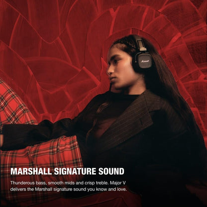 Marshall Major V – Wireless Bluetooth Headphones with Iconic Marshall Design, Custom-Tuned 40mm Drivers, 100+ Hour Battery Life, Fast Charging, Dual Mic for Calls, Foldable Travel-Friendly Build | Premium Sound | 1-Year Warranty | 14-Day Easy Returns |