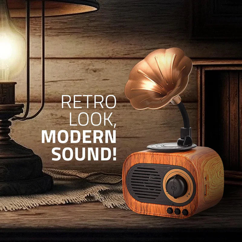 JukeMini: Retro Vinyl Bluetooth Speaker with Loud Sound, Physical Knob Control, FM Radio, USB & Aux, 5W Output, Vintage Design & Hands-Free Calling