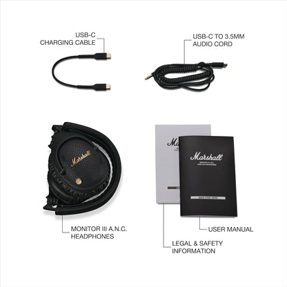 Marshall Monitor III Wireless Headphones – Up to 70H Playtime, Advanced ANC + Transparency Mode, Dynamic Spatial Audio, Foldable Travel-Ready Design, Signature Sound, Comfortable Over-Ear Fit + Free Hard Carry Case | 1-Year Warranty | Easy 14-Day Returns