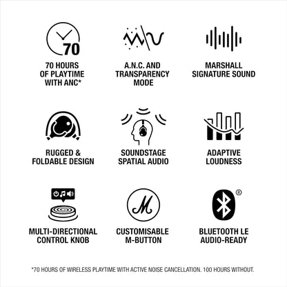 Marshall Monitor III Wireless Headphones – Up to 70H Playtime, Advanced ANC + Transparency Mode, Dynamic Spatial Audio, Foldable Travel-Ready Design, Signature Sound, Comfortable Over-Ear Fit + Free Hard Carry Case | 1-Year Warranty | Easy 14-Day Returns