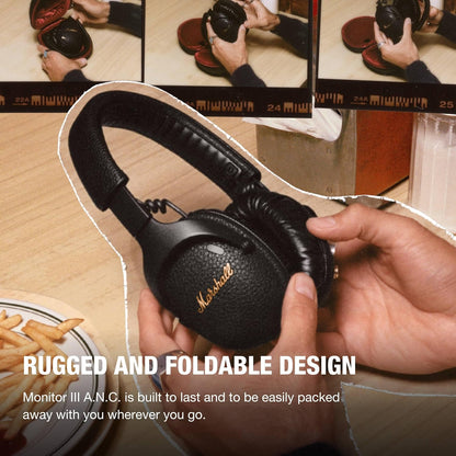 Marshall Monitor III Wireless Headphones – Up to 70H Playtime, Advanced ANC + Transparency Mode, Dynamic Spatial Audio, Foldable Travel-Ready Design, Signature Sound, Comfortable Over-Ear Fit + Free Hard Carry Case | 1-Year Warranty | Easy 14-Day Returns