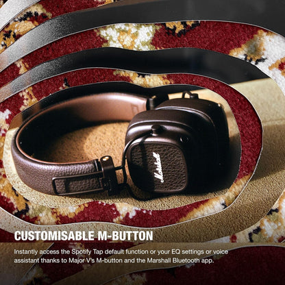 Marshall Major V – Wireless Bluetooth Headphones with Iconic Marshall Design, Custom-Tuned 40mm Drivers, 100+ Hour Battery Life, Fast Charging, Dual Mic for Calls, Foldable Travel-Friendly Build | Premium Sound | 1-Year Warranty | 14-Day Easy Returns |