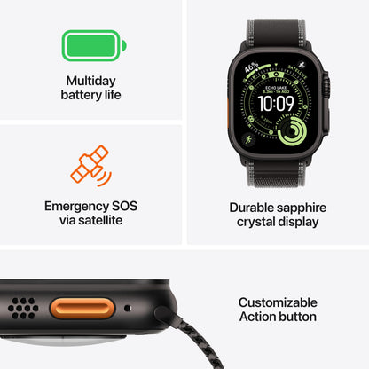 Apple Watch Ultra 3 (GPS + Cellular, 49mm) – Rugged Titanium Multisport Smartwatch with Always-On Retina Display, Advanced Health & Fitness Tracking, Satellite Communication, Precision GPS, Water-Resistant Design + Free Ocean Band