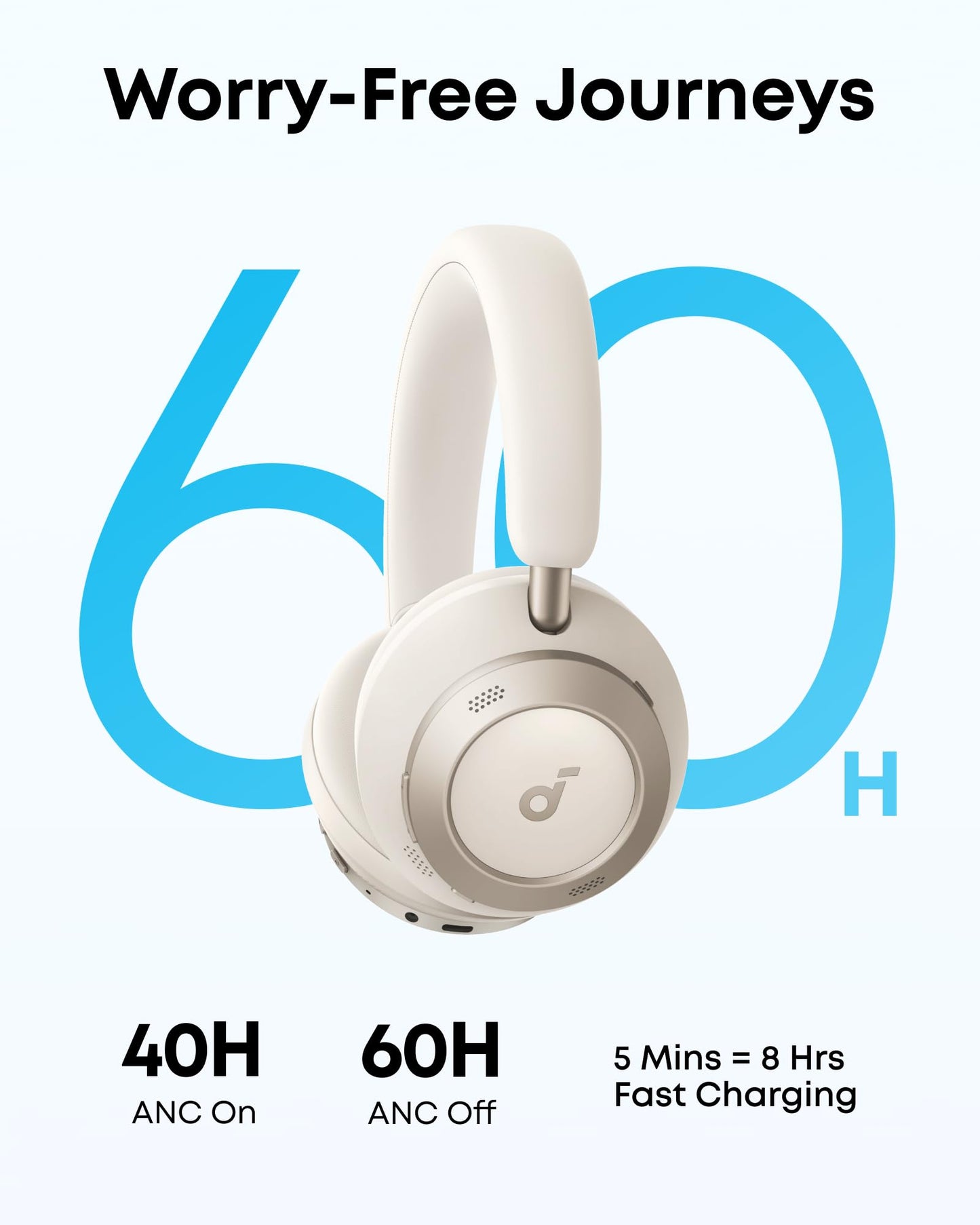 Soundcore Space One Pro – Foldable Wireless Over-Ear Headphones with Adaptive ANC, Hi-Res LDAC Audio, 60H Battery Life, 6-Mic Clear Calls, Fast Charge (5 Min = 8H Playtime), Travel-Ready Comfort + Free Carry Case | 1-Year Warranty | Easy 14-Day Returns