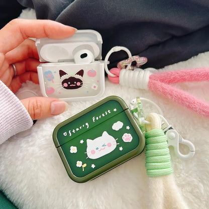 Starry Forest Cute Cat Rabbit Case for AirPods 1st/2nd/3rd/4th/pro/pro2 Generation, kawaii purple pink yellow cases with keychain lanyard